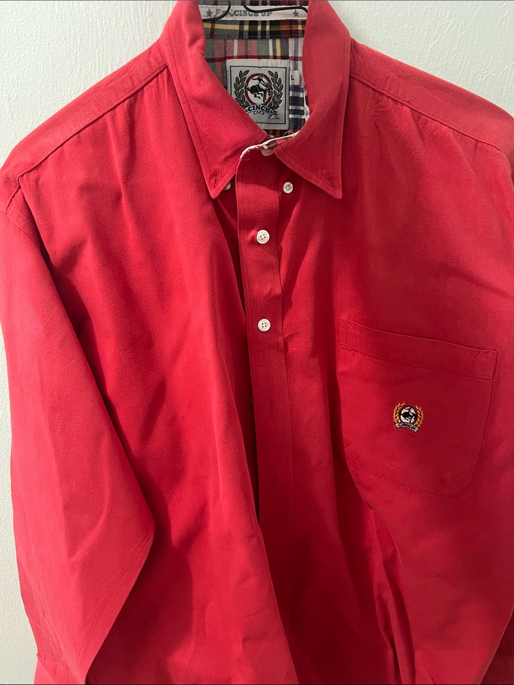 Cinch Men's Red Button-Down Shirt with Embroidered Chest Crest